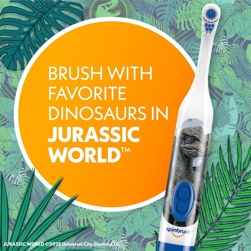 Spinbrush Jurassic World Battery Powered Electric Toothbrush for Children Ages 3+ with 1 AA Battery, Soft Head Bristles, Leakproof SoftSwitch, Ready-to-Use - Image 2
